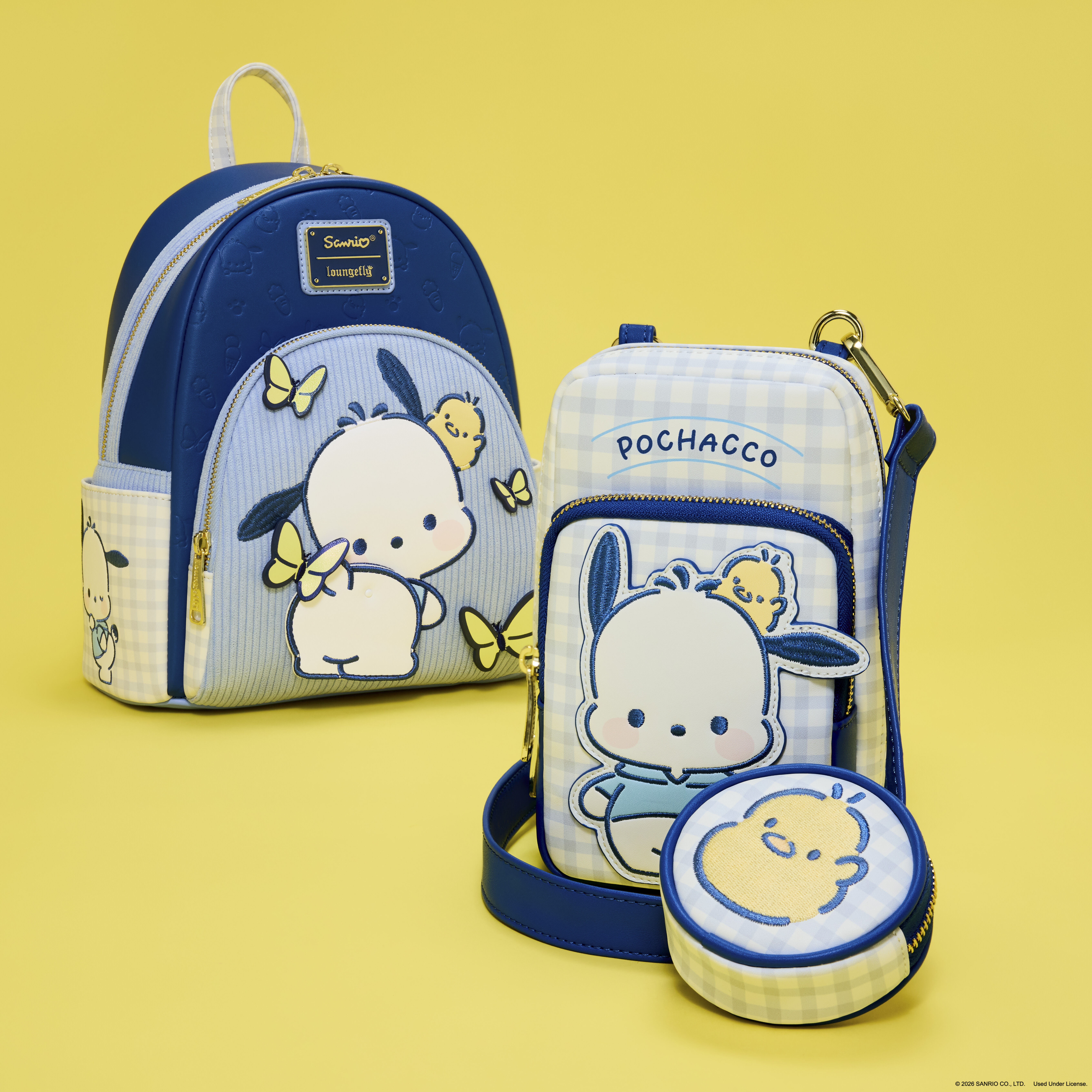Sanrio Pochacco Gingham Cell Phone Crossbody Bag with Coin Bag